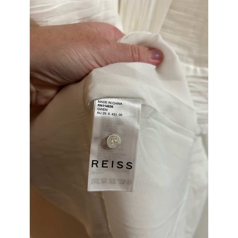 Reiss Gwen White Pleated V-Neck Sleeveless Mini Dress Size 12 Womens RN114836 - Picture 7 of 11